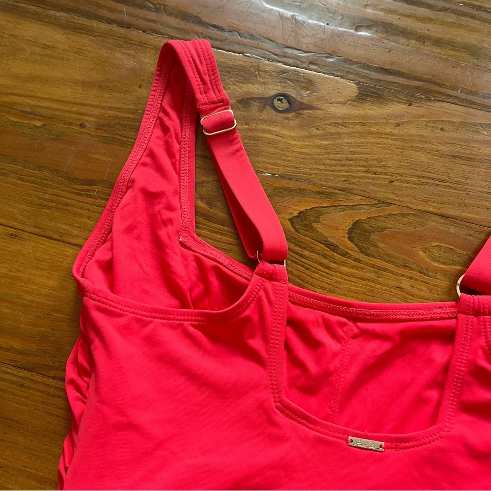 Anne Cole Ruched One-Piece‎ Swimsuit in Red Square Neckline Adjustable Small
